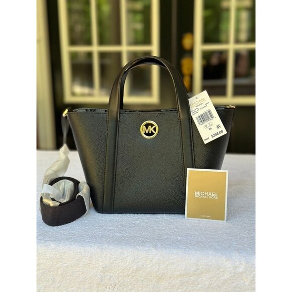 Michael Kors Black Hadleigh Small Double Handle Tote Messenger Bag 38F3G8FT5L - Picture 1 of 16